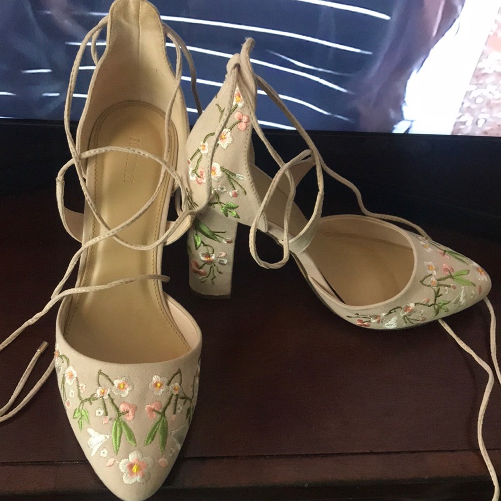floral embroidered heels